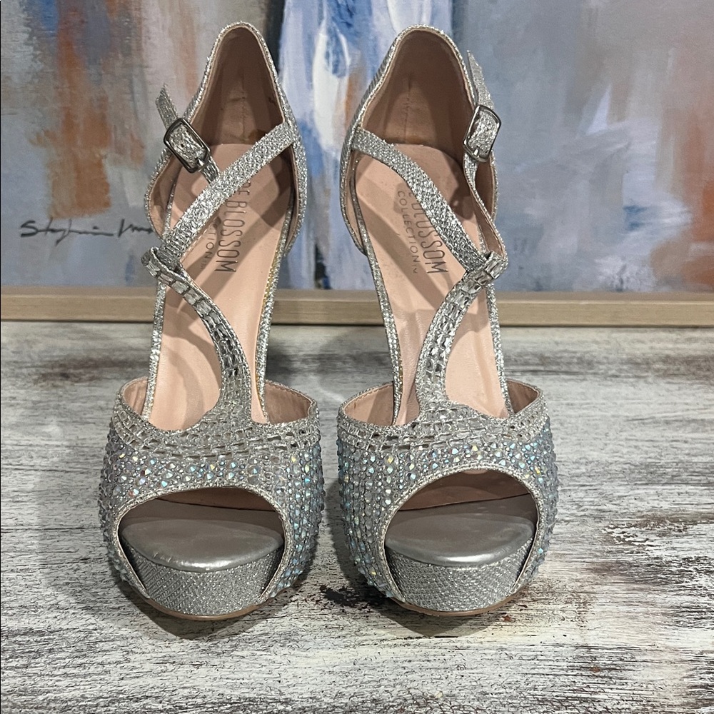De Blossom Collection Silver Glitter Heels